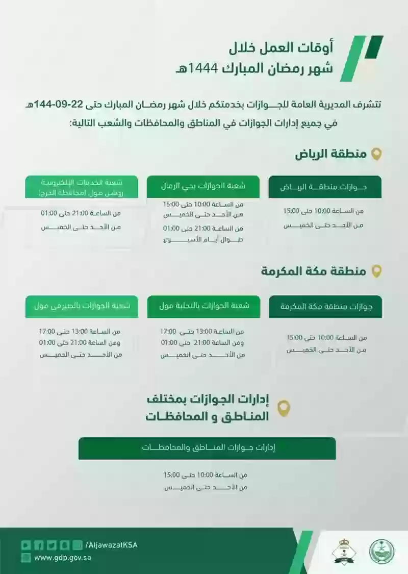 مواعيد عمل الجوازات السعودية في رمضان